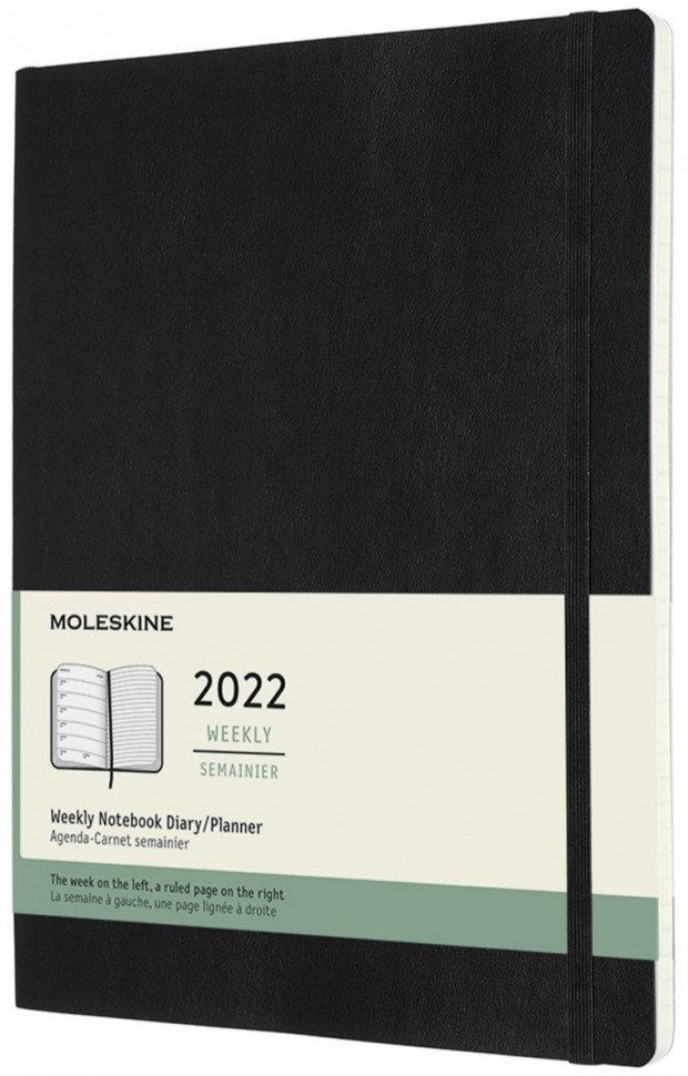 

Щотижневик з місцем для записів Moleskine на 2022 рік великий 19 х 25 см чорний м'який