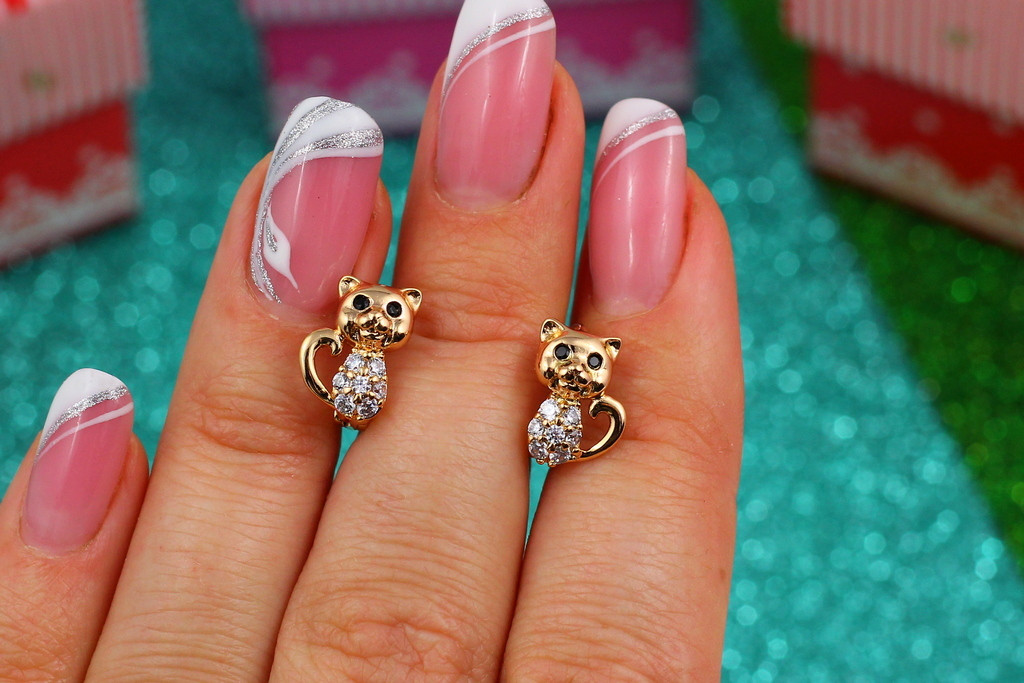 

Серьги детские Xuping Jewelry котята 1 см золотистые