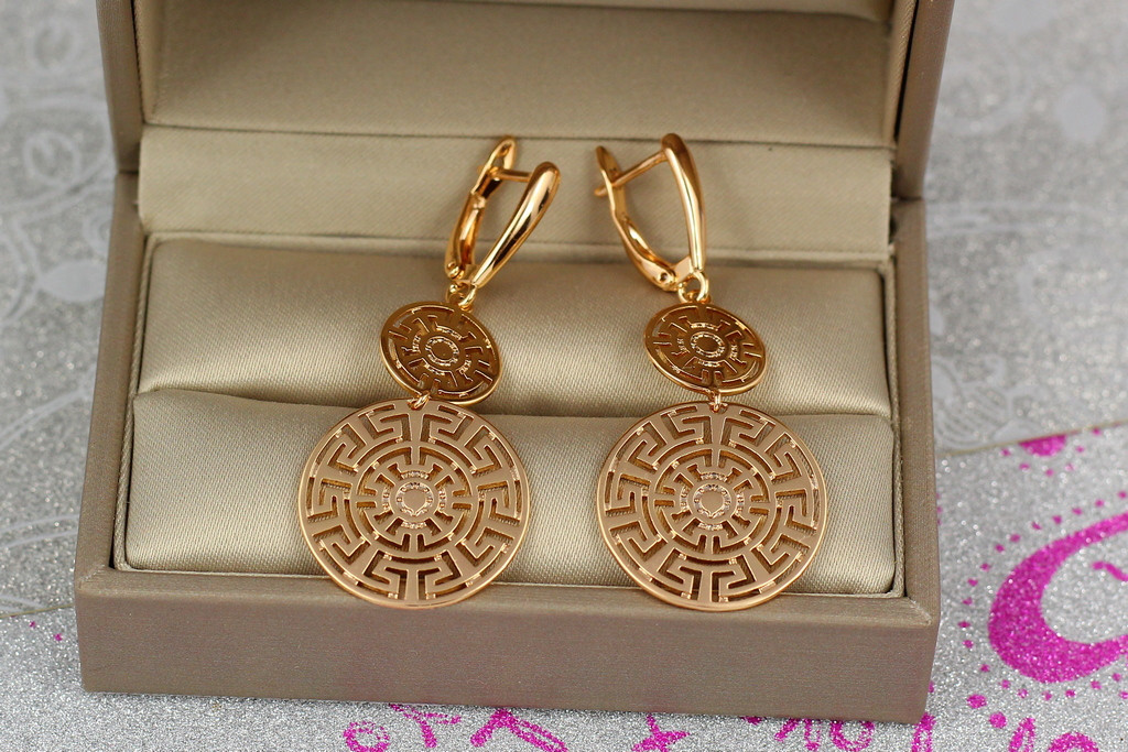 

Серьги Xuping Jewelry греческие два круга 5 см золотистые