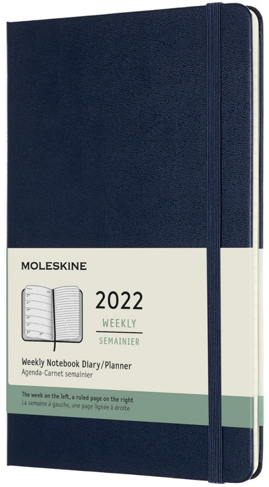 

Щотижневик з місцем для записів Moleskine на 2022 рік середній 13 х 21 см сапфір