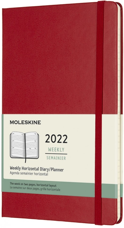 

Горизонтальний щотижневик Moleskine на 2022 рік середній 13 х 21 см червоний