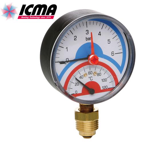 

Термоманометр радиальный ICMA 1/2", 0-4 бар, 0-120 °С