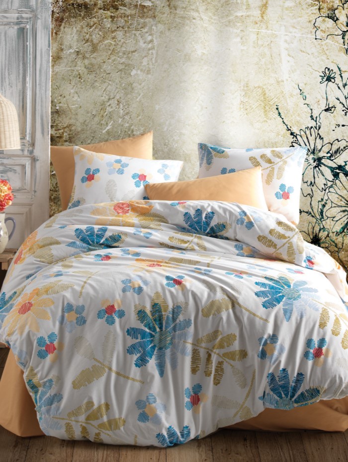 

Постельное белье Cotton Box Majoli Moderna flowers v1 Mavi Евро турция, ранфорс