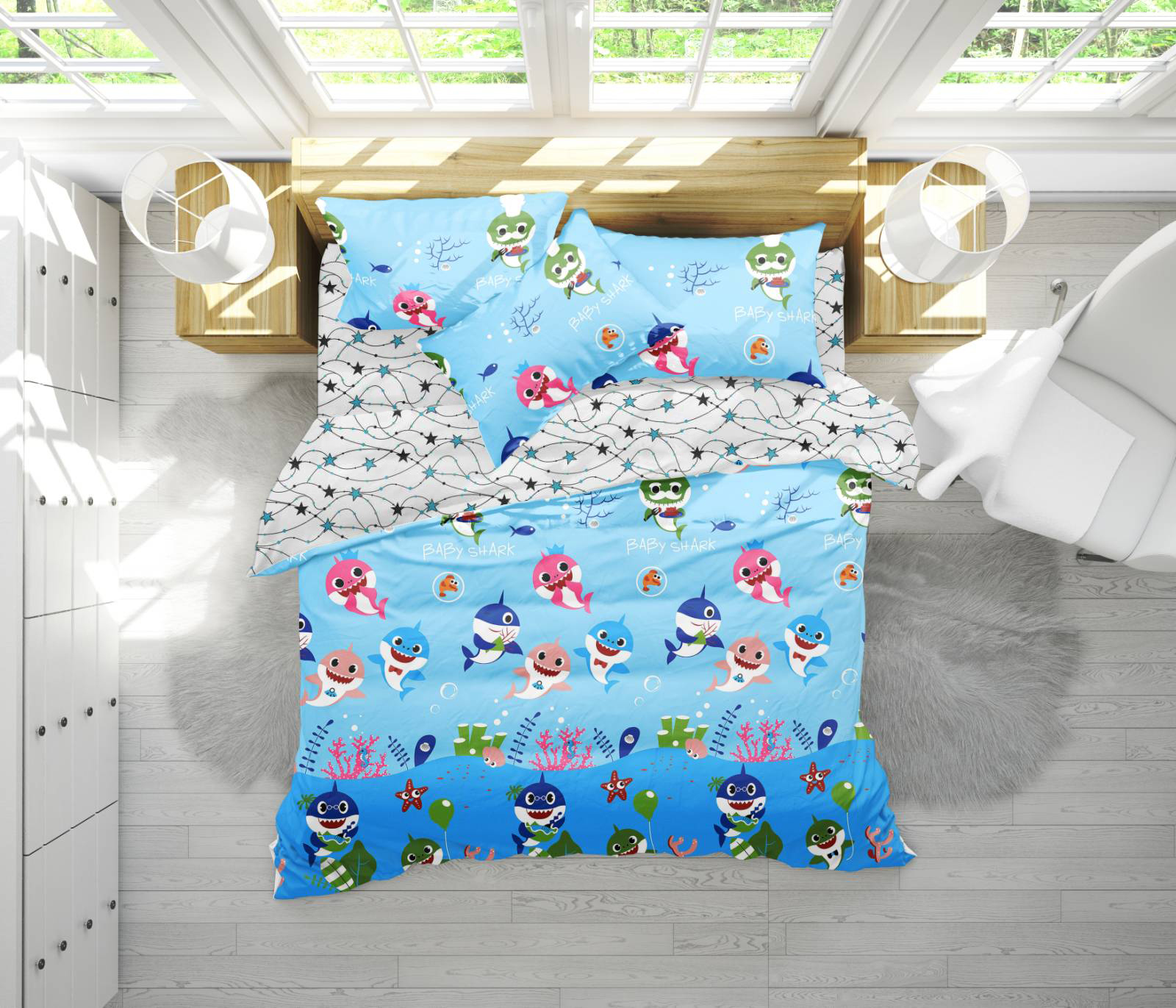 

Постельное белье MirSon 17-0521 Sharks blue King Size италия, бязь