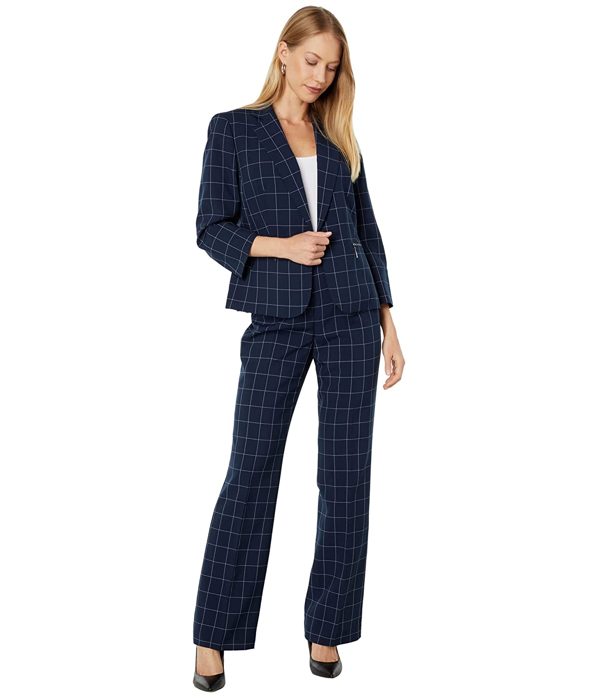 

Костюм Le Suit Windowpane One-Button 3/4 Sleeve & Kate Navy/White, XXL (52)