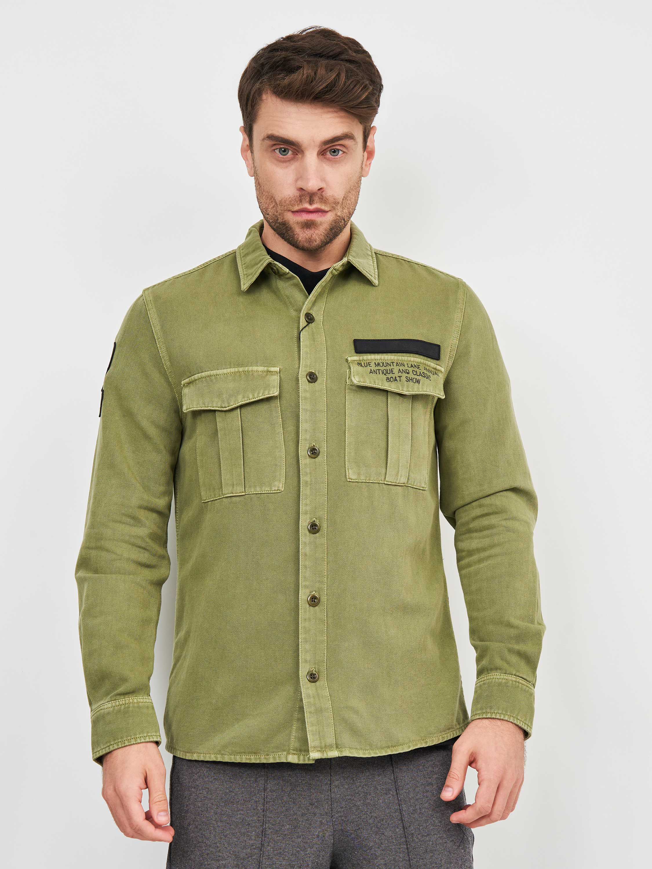 

Рубашка джинсовая Zara 6917/414/505 M Хаки с принтом