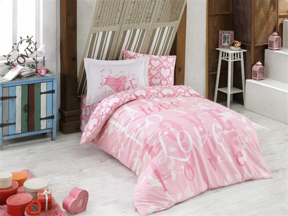 

КПБ HOBBY Poplin Love розовый 160 * 220/1 * 50 * 70