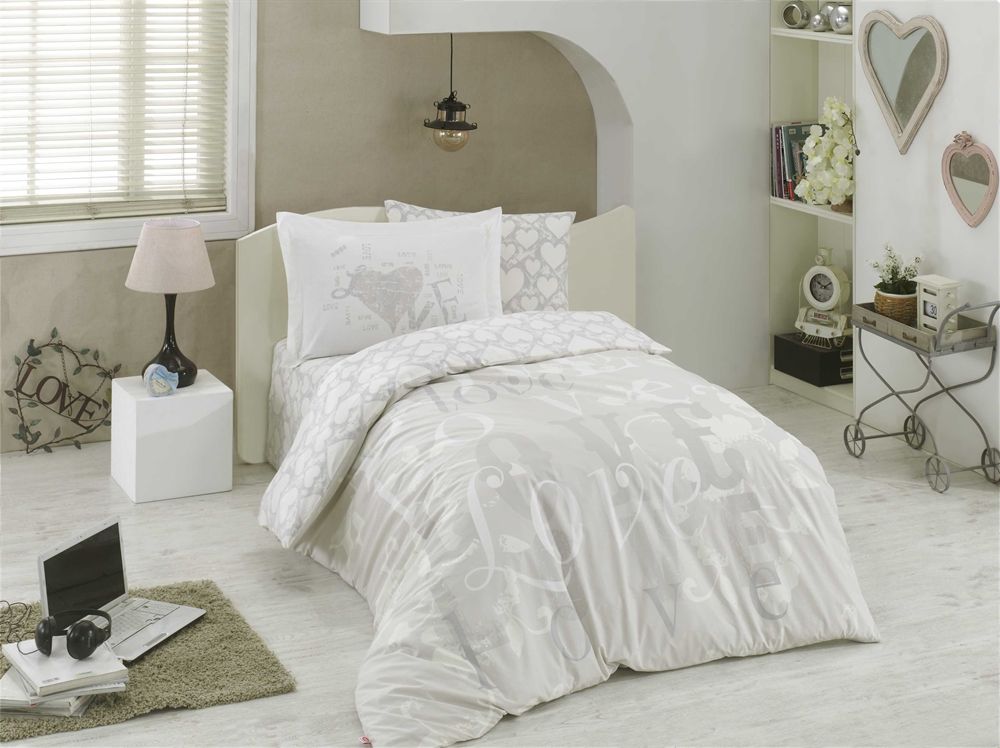 

КПБ HOBBY Poplin Love серый 160 * 220/1 * 50 * 70