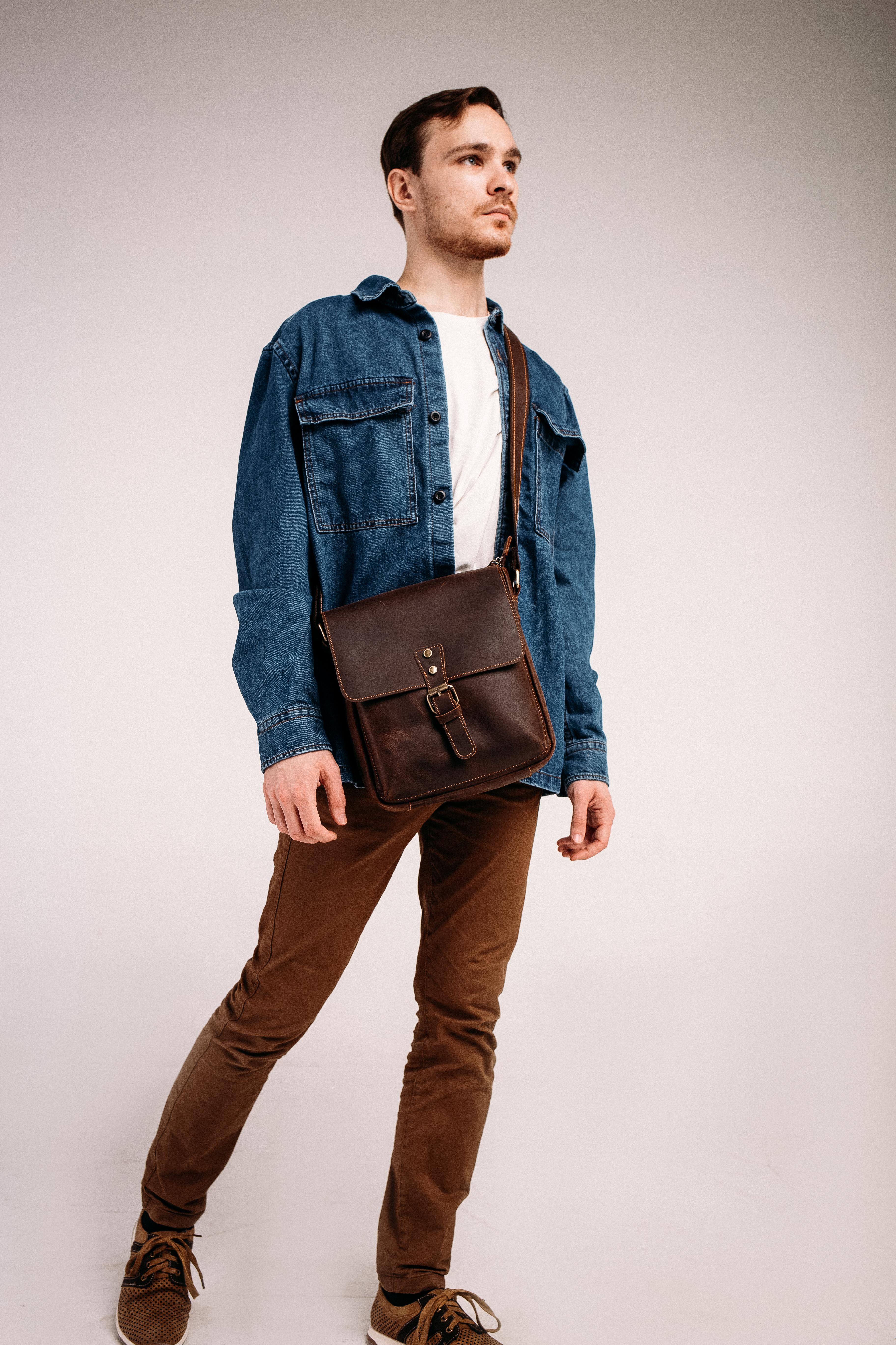 

Мужской мессенджер на плечо из натуральной кожи винтажныйTiding Bag t0047