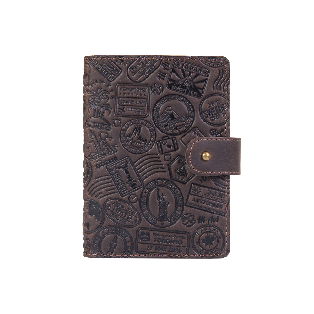 

Кожаное портмоне для паспорта / ID документов HiArt PB-02/1-S19-1106-T007 Shabby Gavana Brown "Let's Go Travel"