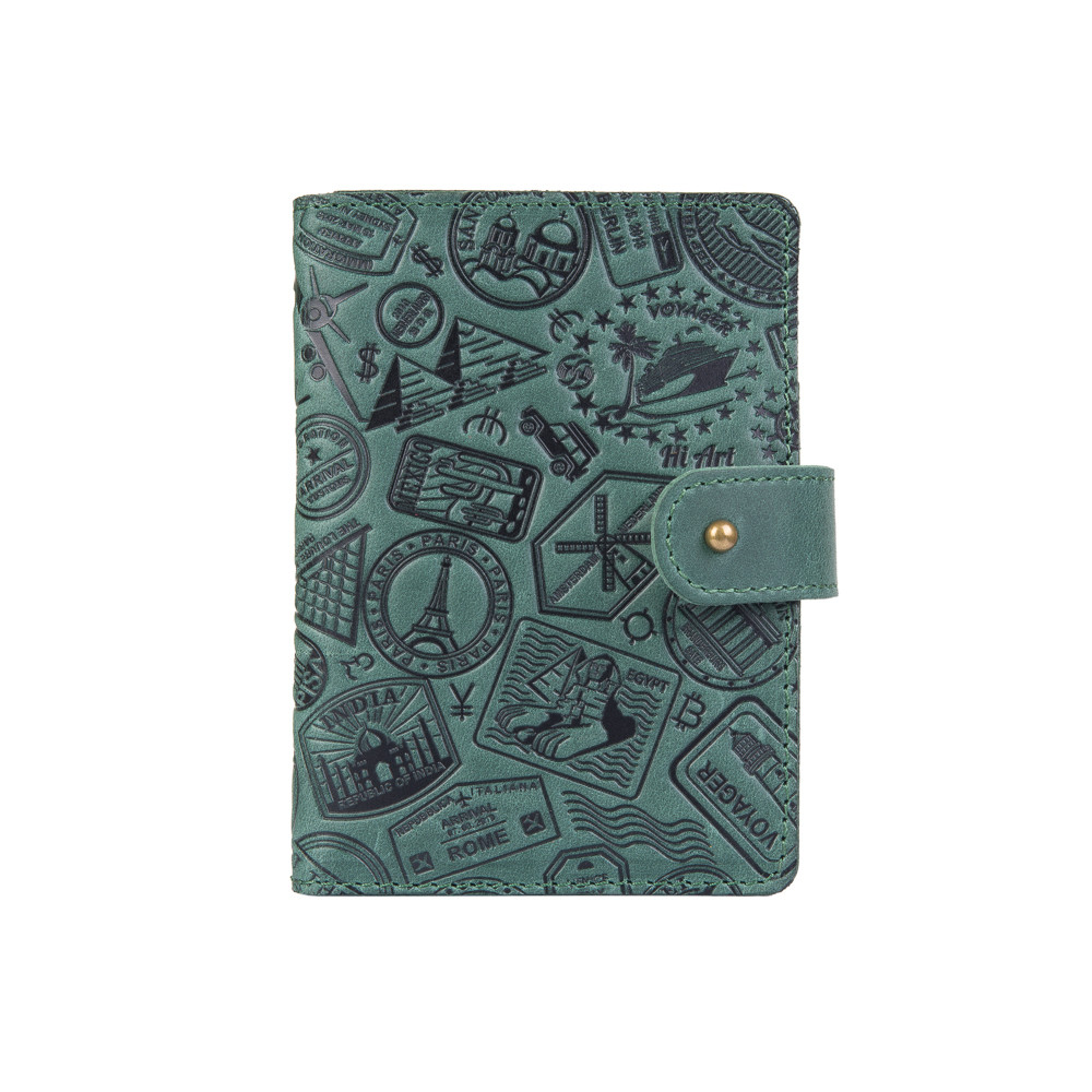 

Кожаное портмоне для паспорта / ID документов HiArt PB-02/1-S19-5920-T007 Shabby Alga "Let's Go Travel"