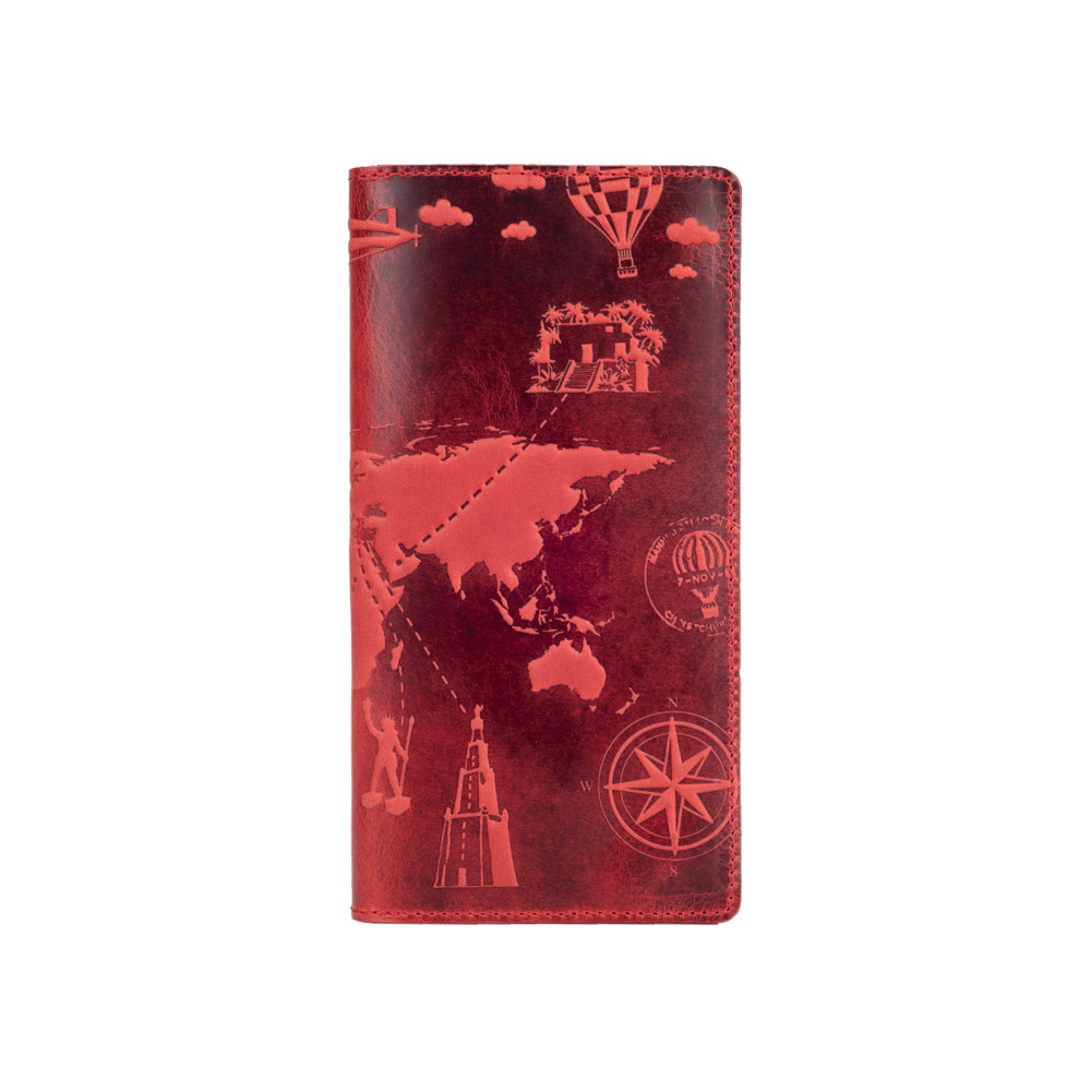 

Красный Кожаный Бумажник Hi Art WP-02-S18-1440-T002 Shabby Red Berry "7 wonders of the world"