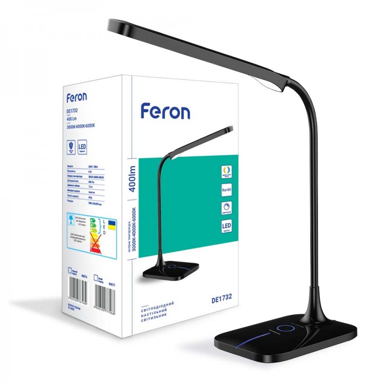 

Настільний світлодіодний світильник Feron DE1732 6W 3000K-4000K-6000K чорний