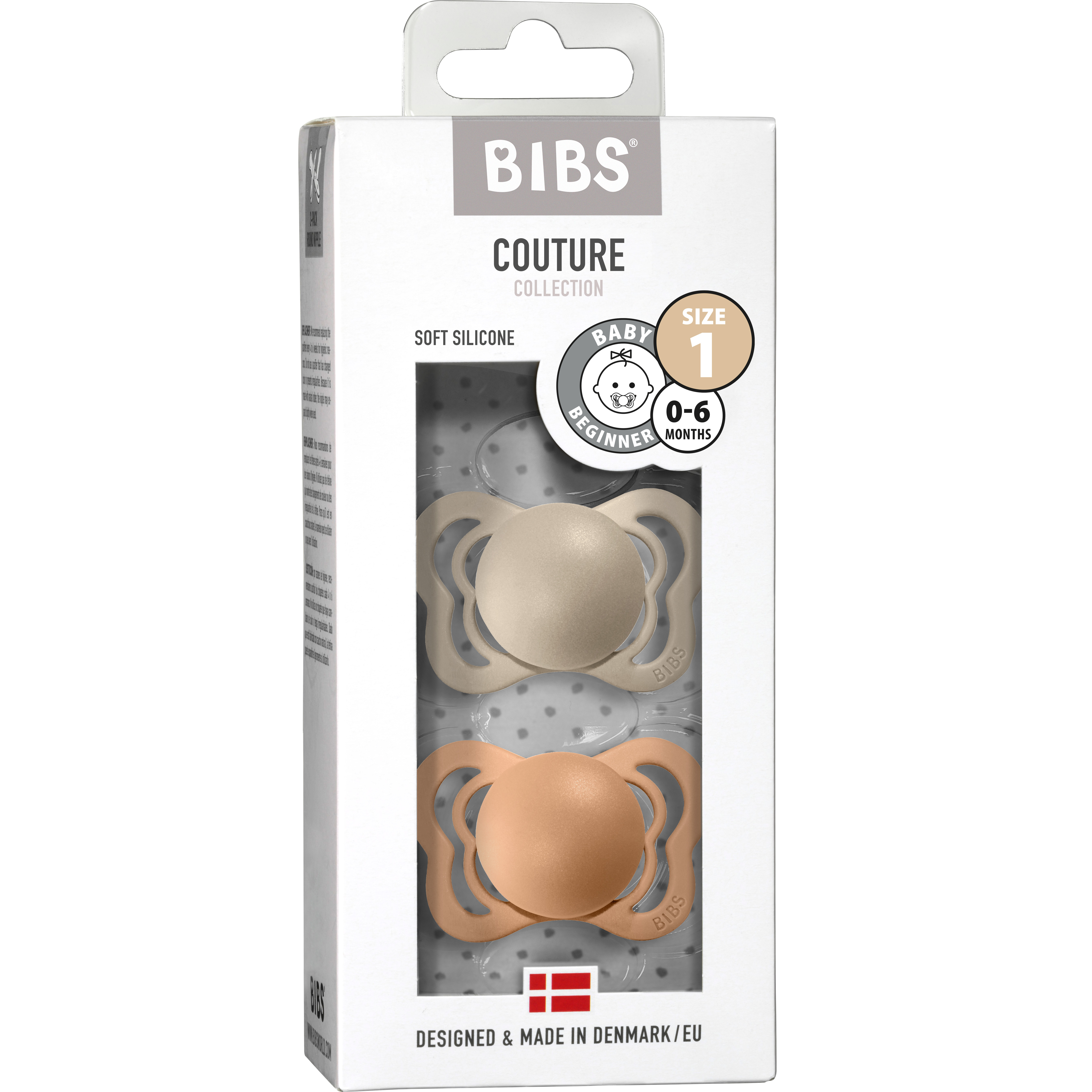 

2 пустушки BIBS Couture Silicone Peach/Vanilla 0 міс.+ розмір 1