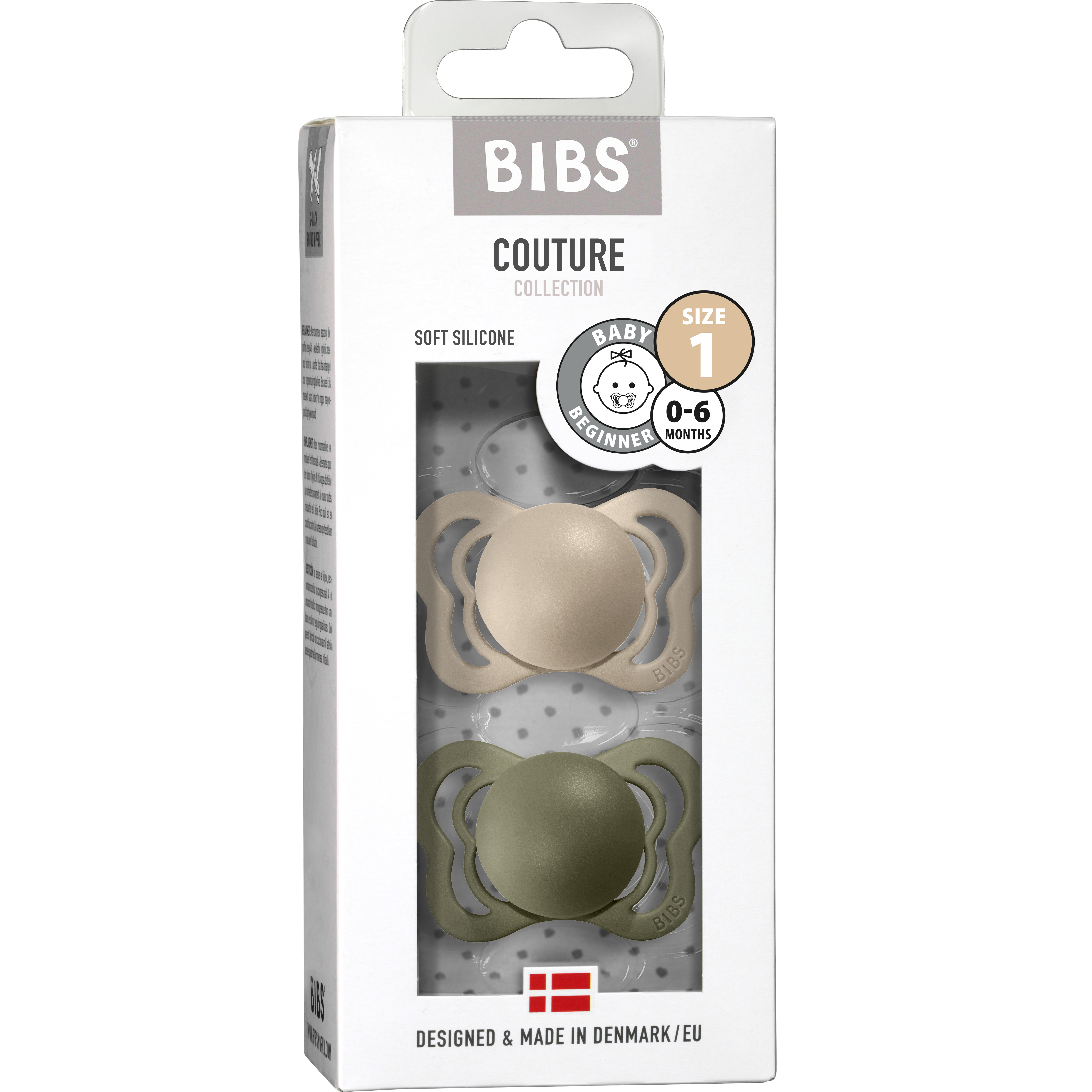 

2 пустушки BIBS Couture Silicone Vanilla/Olive 0 міс.+ розмір 1