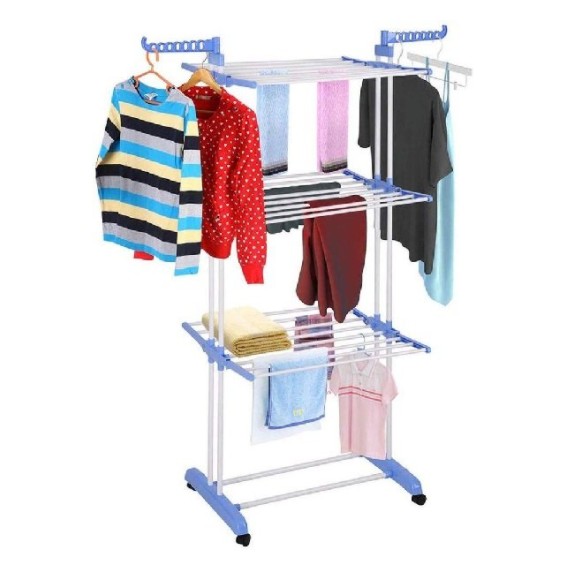 

Cушилка напольная для белья Tiers Garment rack складная трех уровневая Синяя