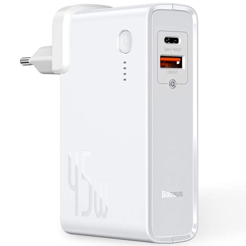 

СЗУ + Power Bank 2in1 Baseus GaN QC (2 Type-C/ 45W) 10 000 mAh Белый