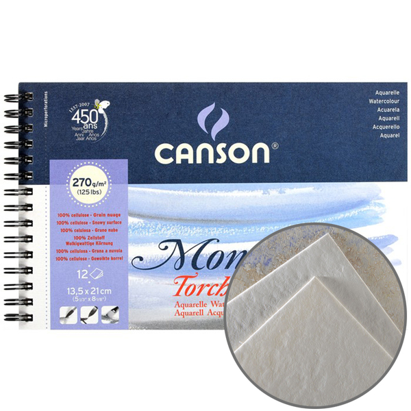 

Блок бумаги для акварели на спирали Canson Montval Torchon Bloc (12) 270 г/м2 13,5х21 см (0807-772)