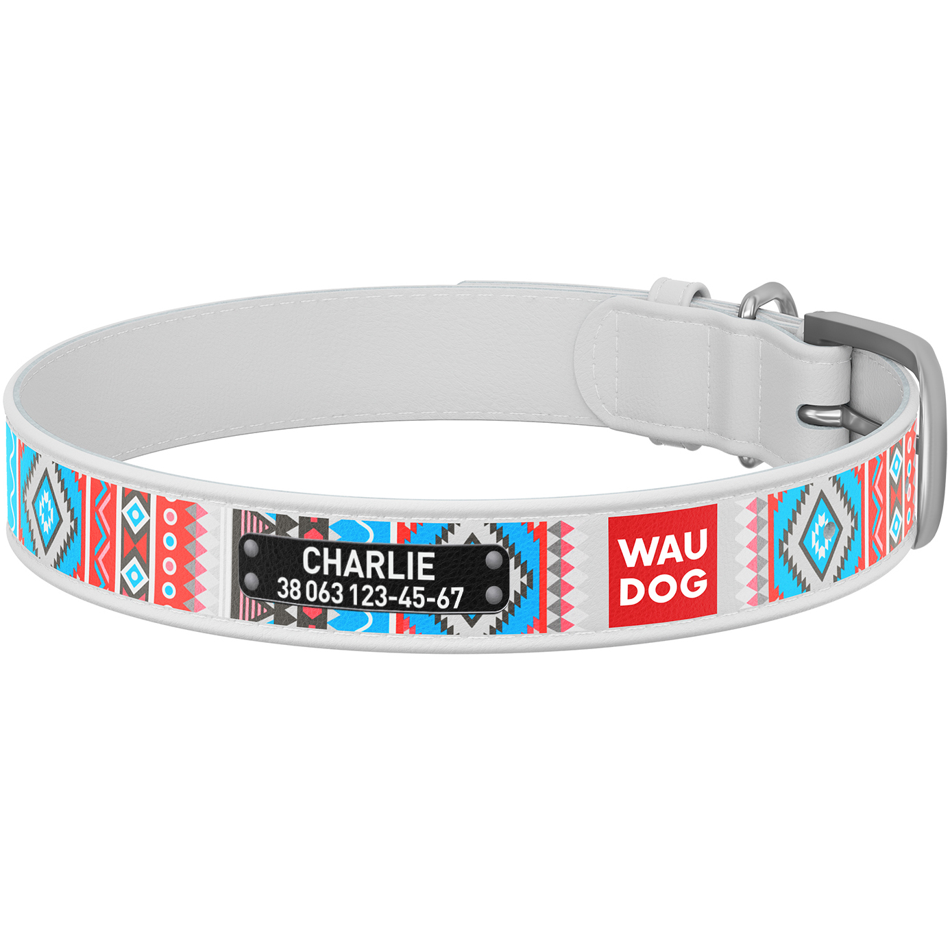 

Кожаный ошейник для собак WAUDOG Design с рисунком "Этно", металлическая пряжка Белый 37-48 см 25 мм (377615)