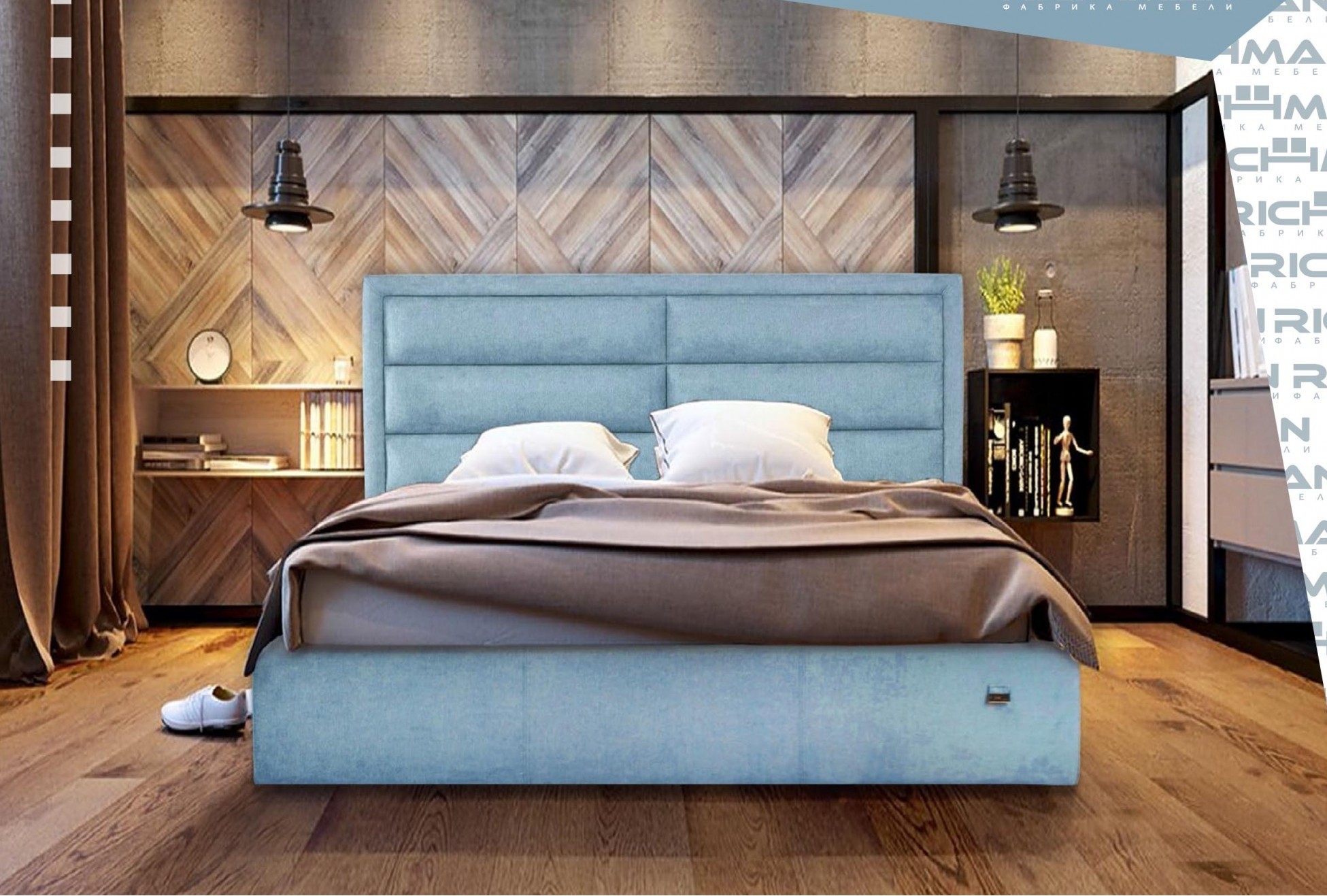 

Кровать Двуспальная Orlando Матрас Comfort Plus 160 х 200 см С подъемным механизмом и нишей для белья Голубая