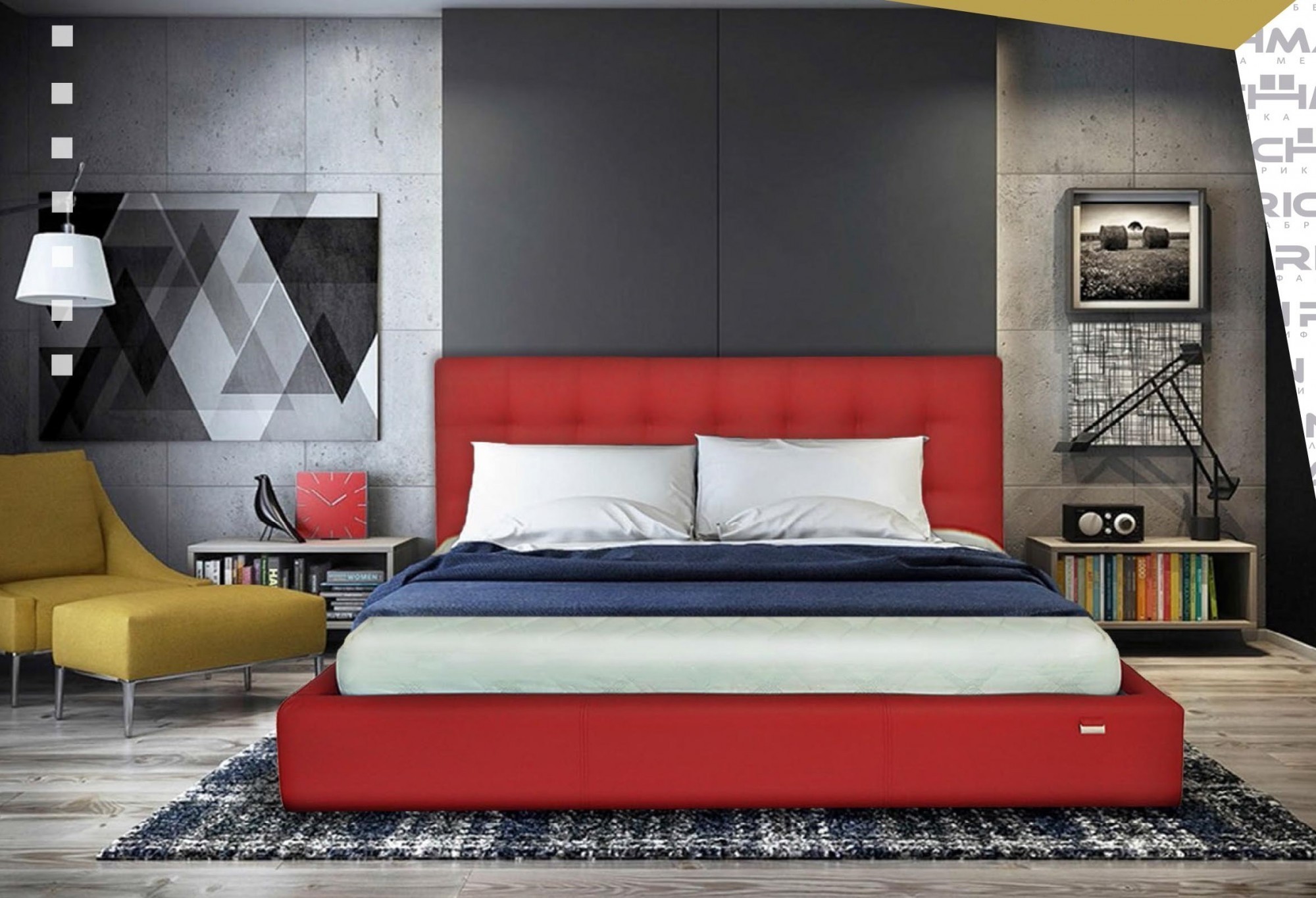 

Кровать Двуспальная Chester Матрас Comfort Plus 160 х 200 см С подъемным механизмом и нишей для белья Красная
