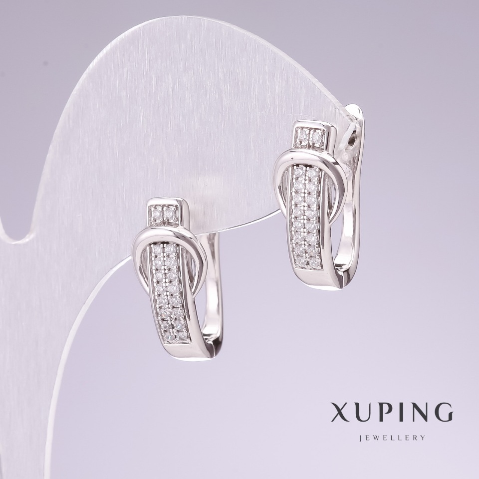

Серьги Xuping родий Пряжка с белыми стразами 9х20мм, ida30776
