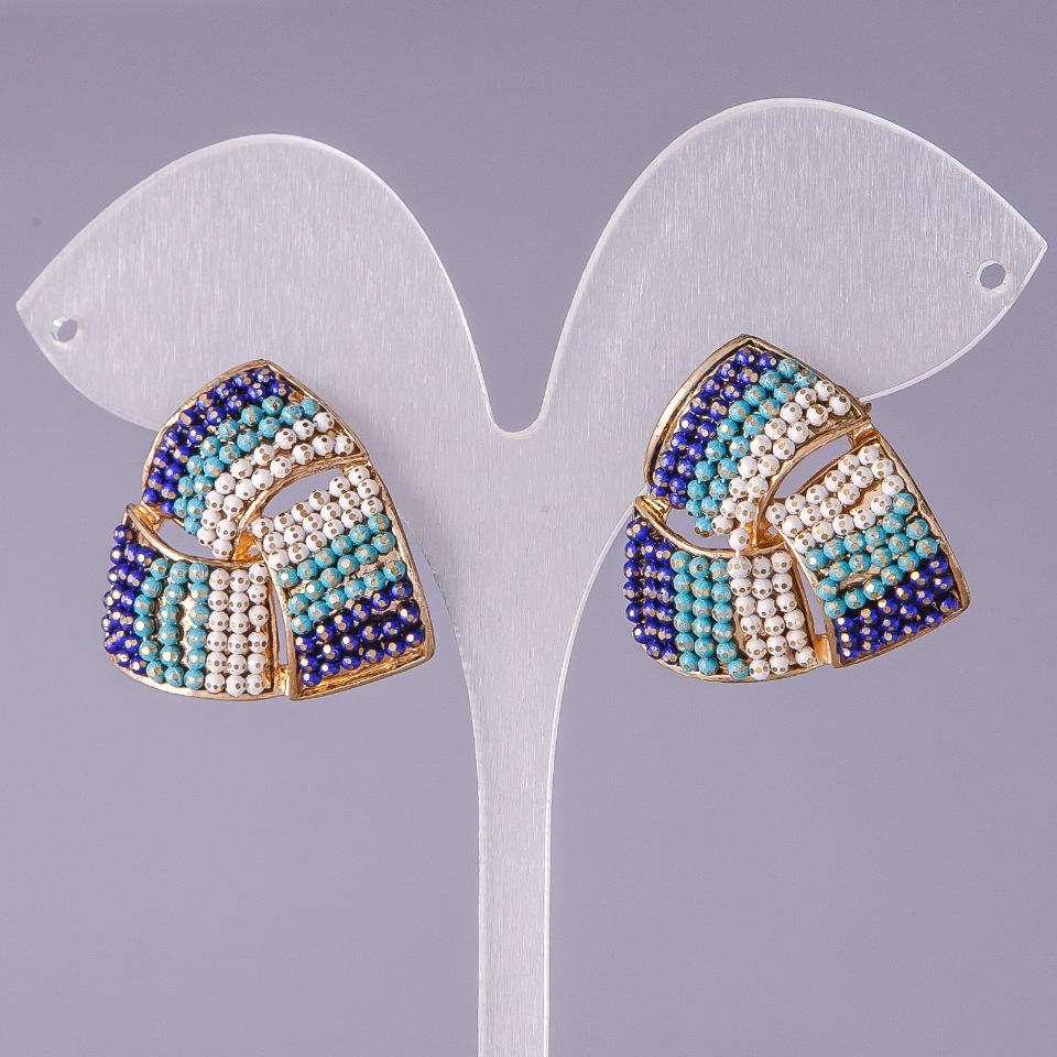 

Серьги в этно стиле "Треугольник" сине зеленый "бисер", диаметр 25мм, ida20504