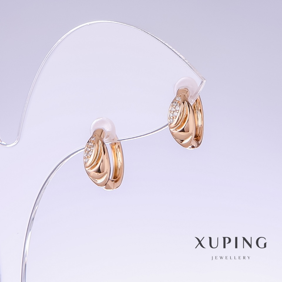 

Серьги Xuping с белыми стразами, длина 12мм, толщина 5мм позолота 18к, ida25696
