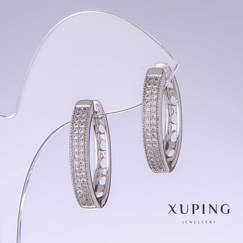 

Серьги Xuping с белыми стазами, длина 15мм, толщина 4мм родий 18к, ida26233