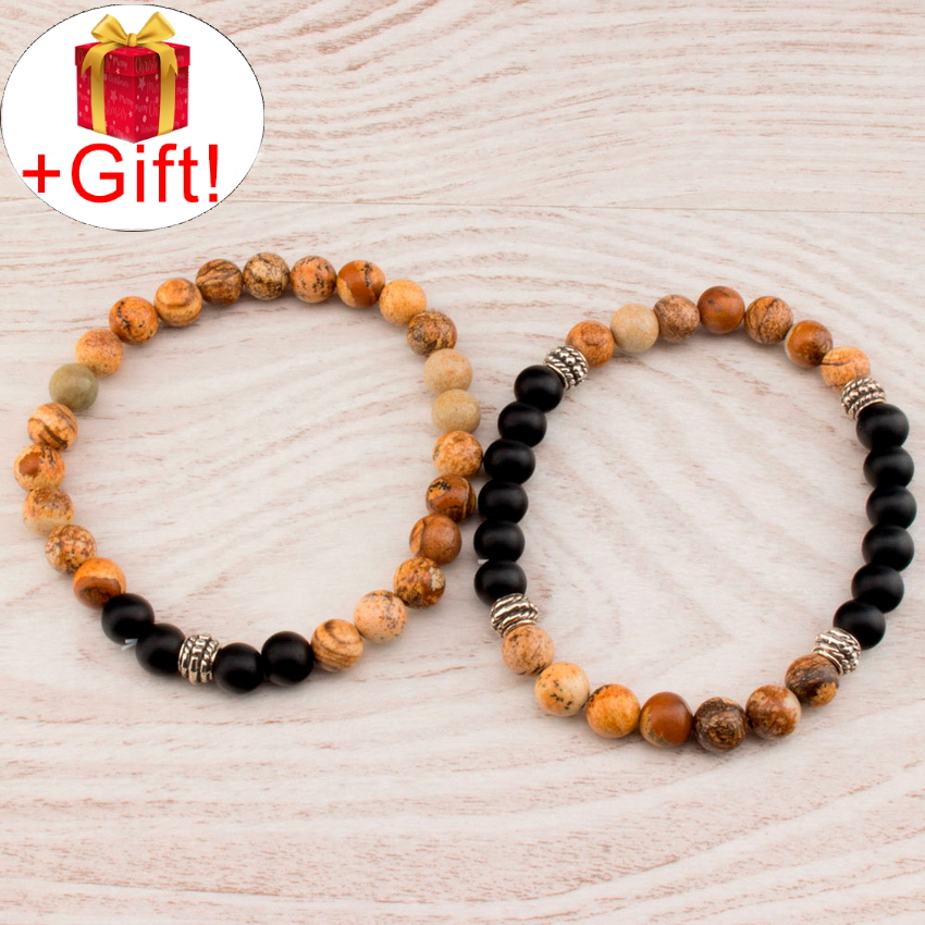 

Набор - 2 браслета, агат натуральный и шунгит натуральный (8 мм), размер 16 см, julB0722