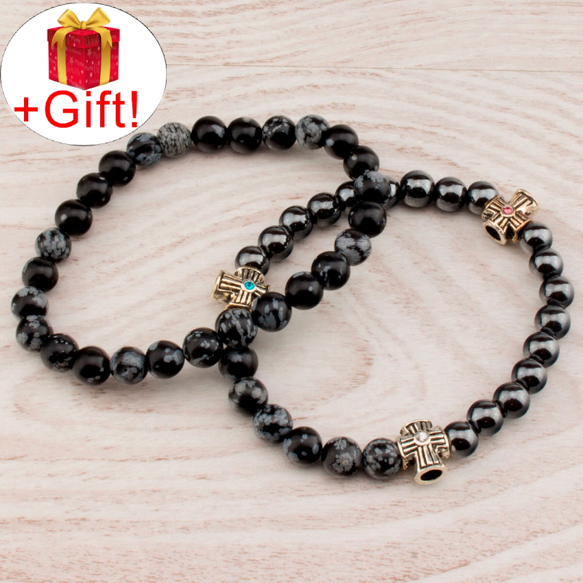 

Набор - 2 браслета, гематит натуральный и обсидиан натуральный (8 мм), размер 20 см, julB0726