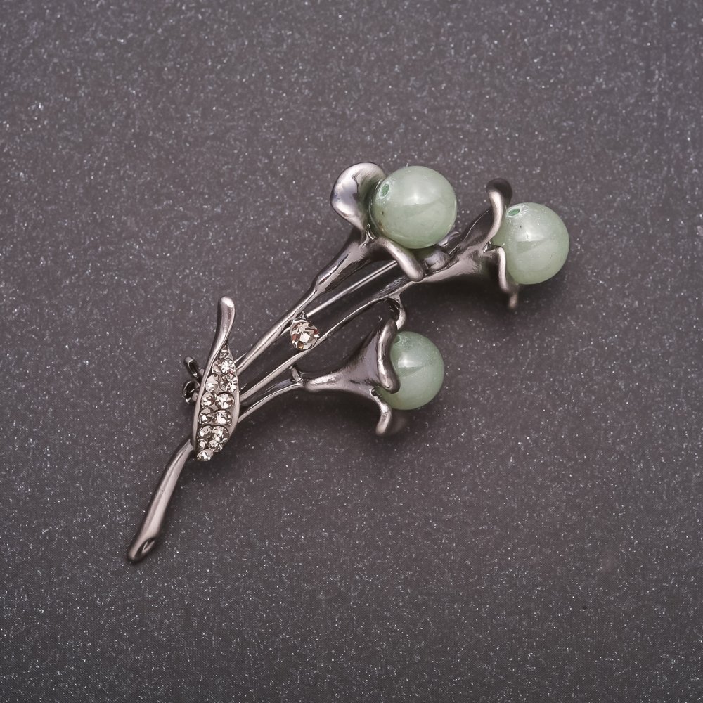 

Брошь с натуральным камнем Нефрит Колокольчики цвет металла серый 53х32мм, ida27490