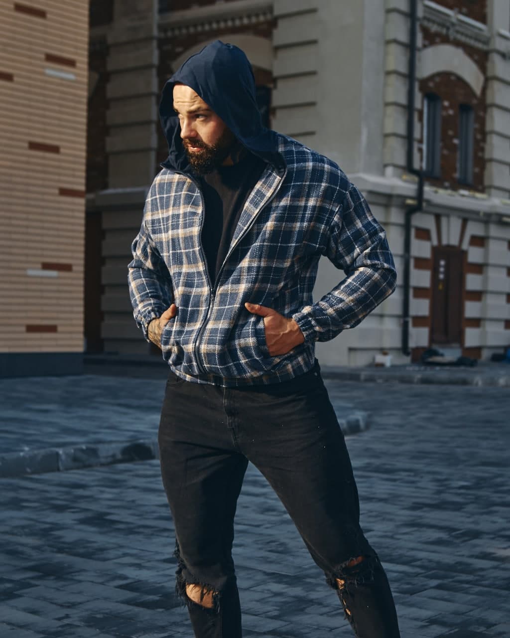 

Мужская ветровка Fashion Man BD02010 синяя в клетку рL