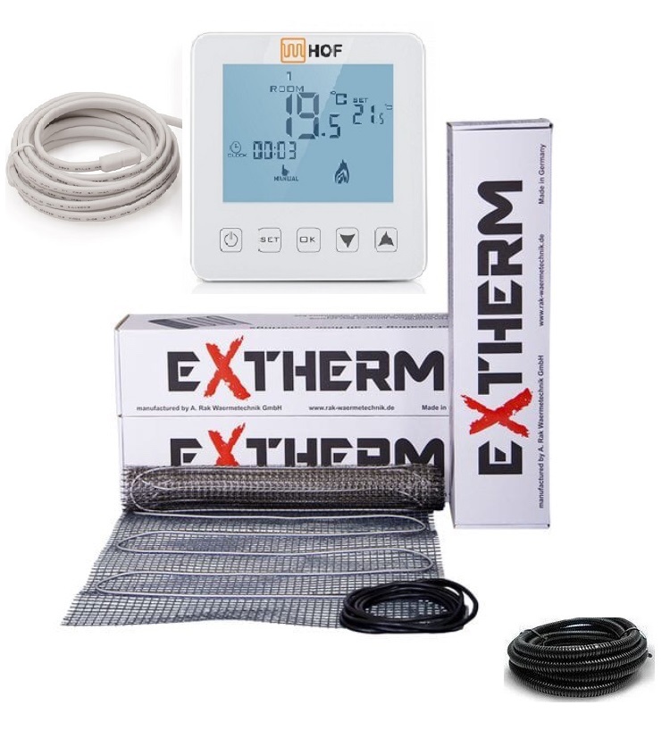 

Теплый пол EXTHERM нагревательный двухжильный мат ЕТ ЕСО 1080 Ват 6 м² с программируемым сенсорным терморегулятором HOF sen в комплекте (VIT908044489)