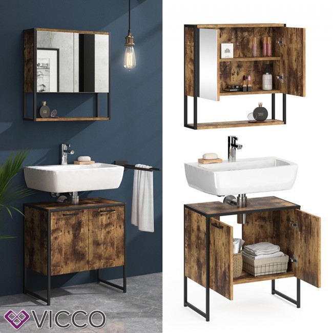 

Комплект в ванную 2 предмета Vicco Fyrk, шкафчик + тумба, лофт