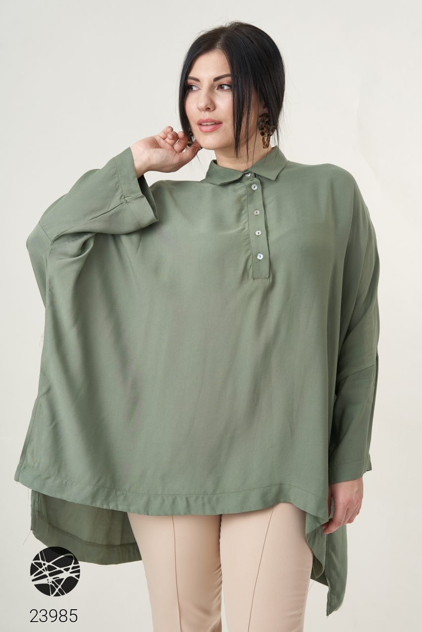 

Oversize-рубашка с асимметричным нижним краем Фасон 23985_50-62 50-62