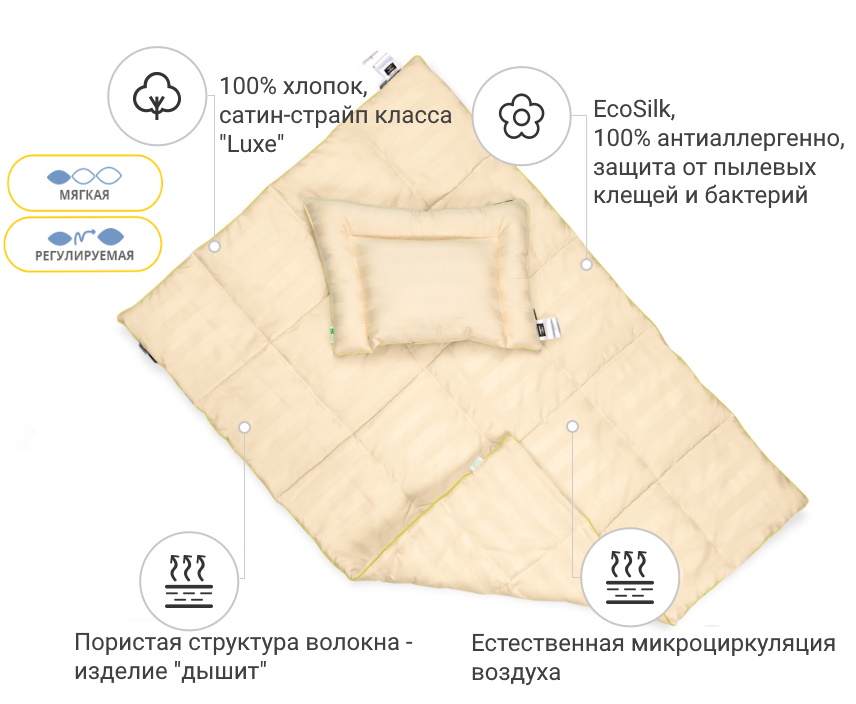 

Комплект детский MirSon Carmela Малыш 110х140 см + 40х60 см зимний италия, ecosilk
