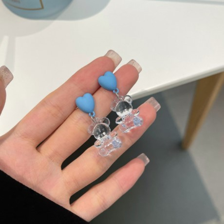 

Серьги Мишки прозрачные с голубым сердечком бижутерия