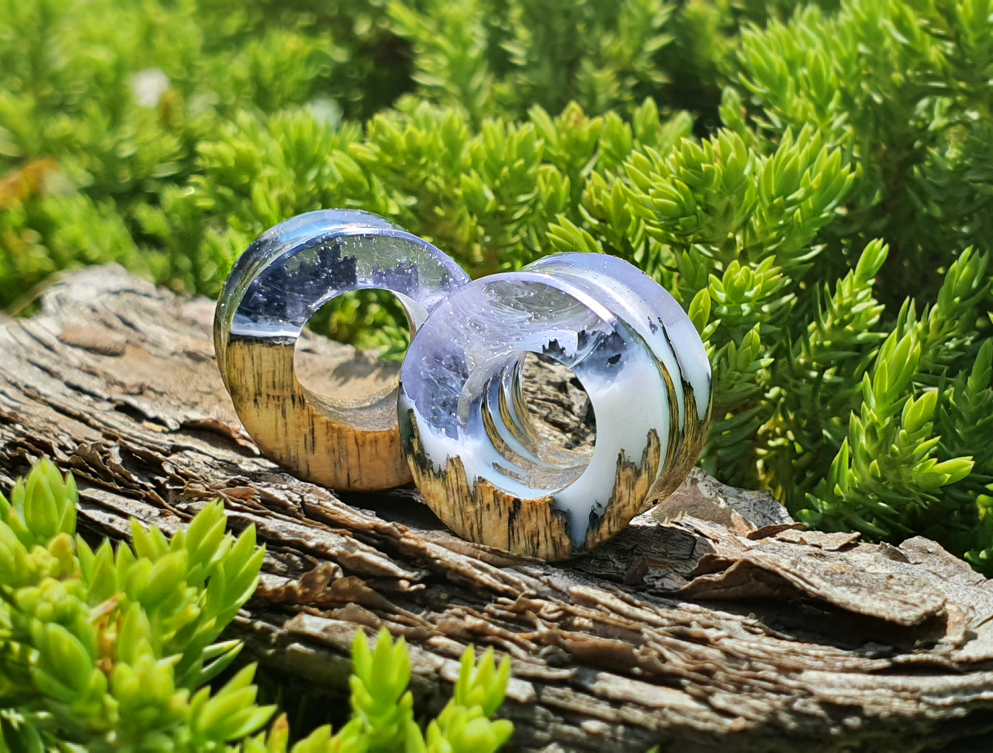 

Серьги плаги WoodWork TUNNEL White Clear 50 мм Деревянные