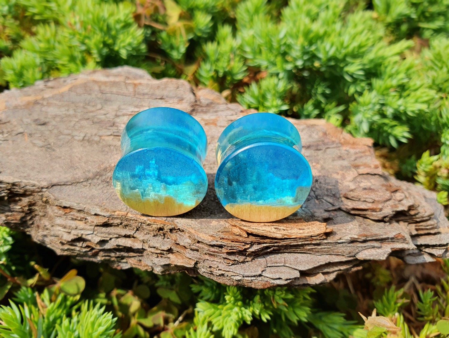 

Серьги плаги WoodWork TUNNEL Round Blue Translucent 32 мм Деревянные