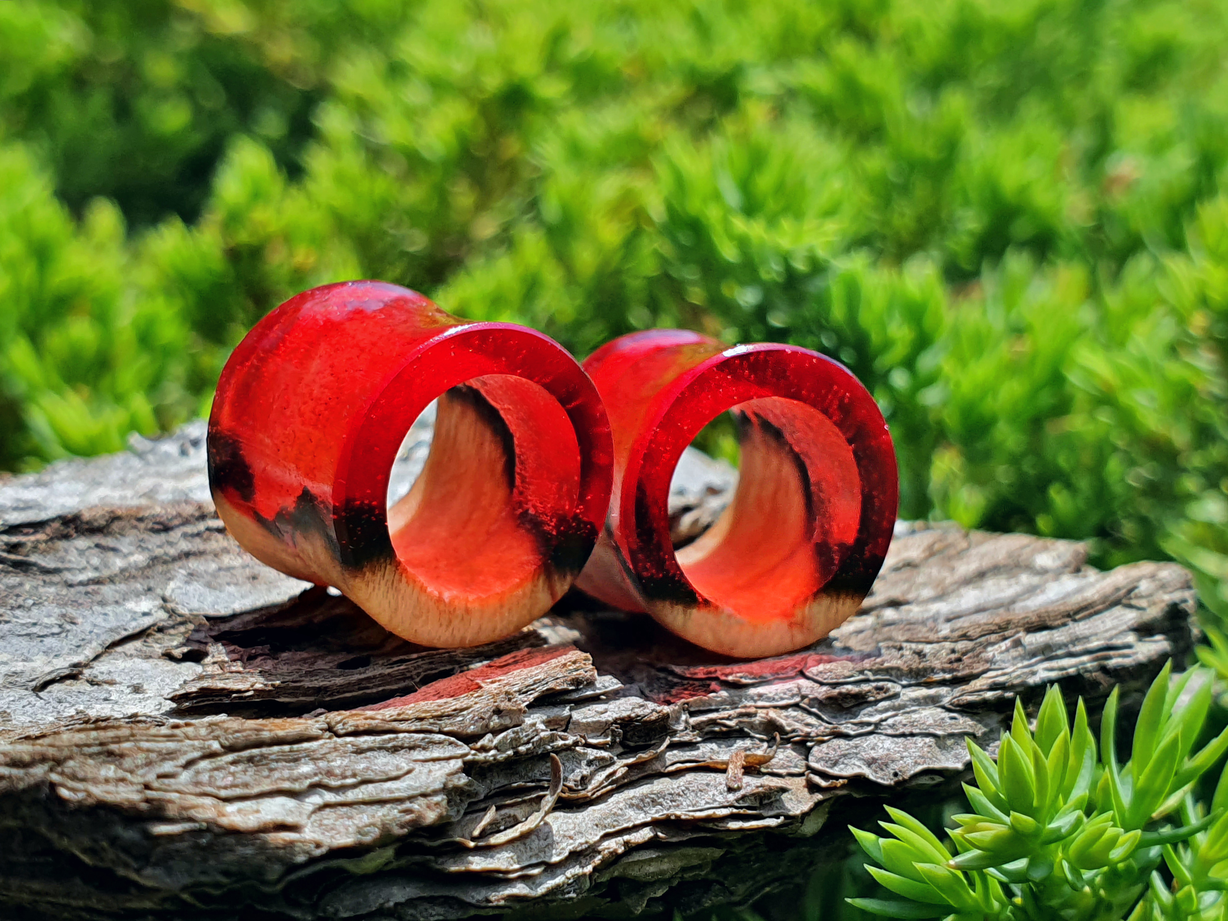 

Серьги плаги WoodWork TUNNEL Red Burn 44 мм Деревянные