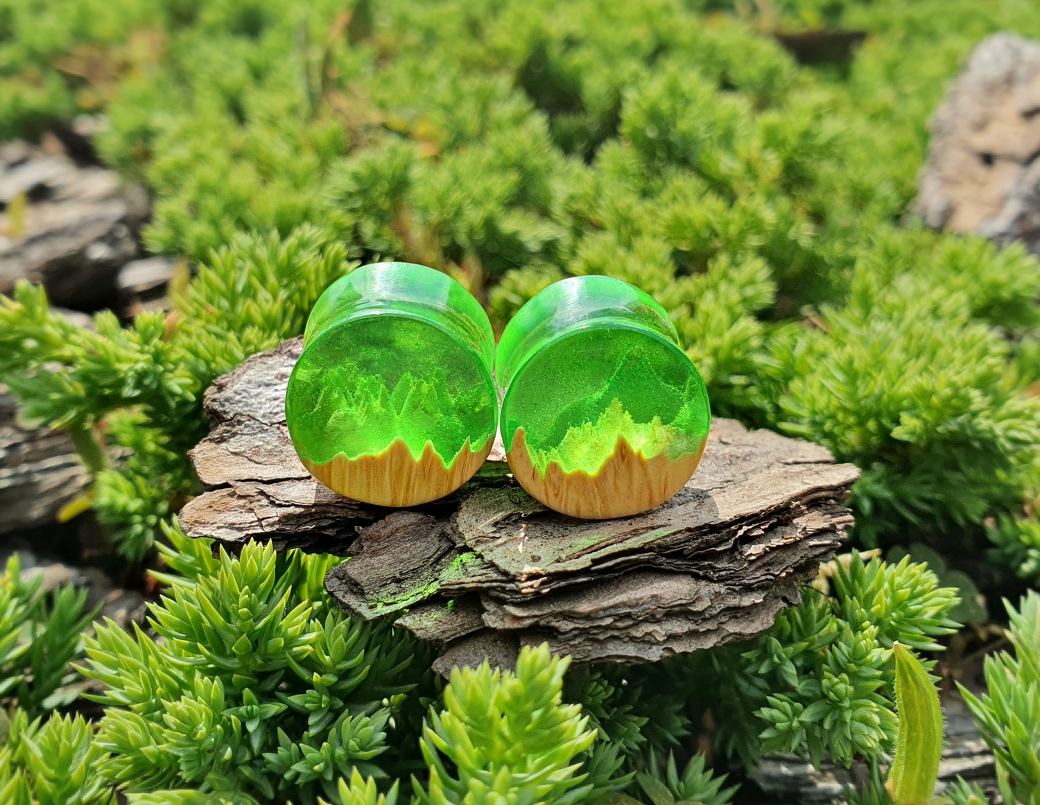 

Серьги плаги WoodWork TUNNEL Round Green 30 мм Деревянные