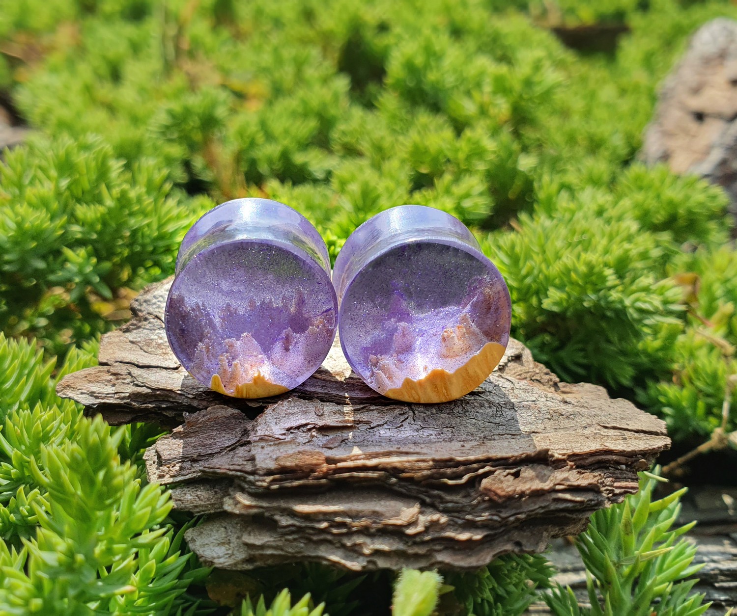 

Серьги плаги WoodWork TUNNEL Round Violet 12 мм Деревянные
