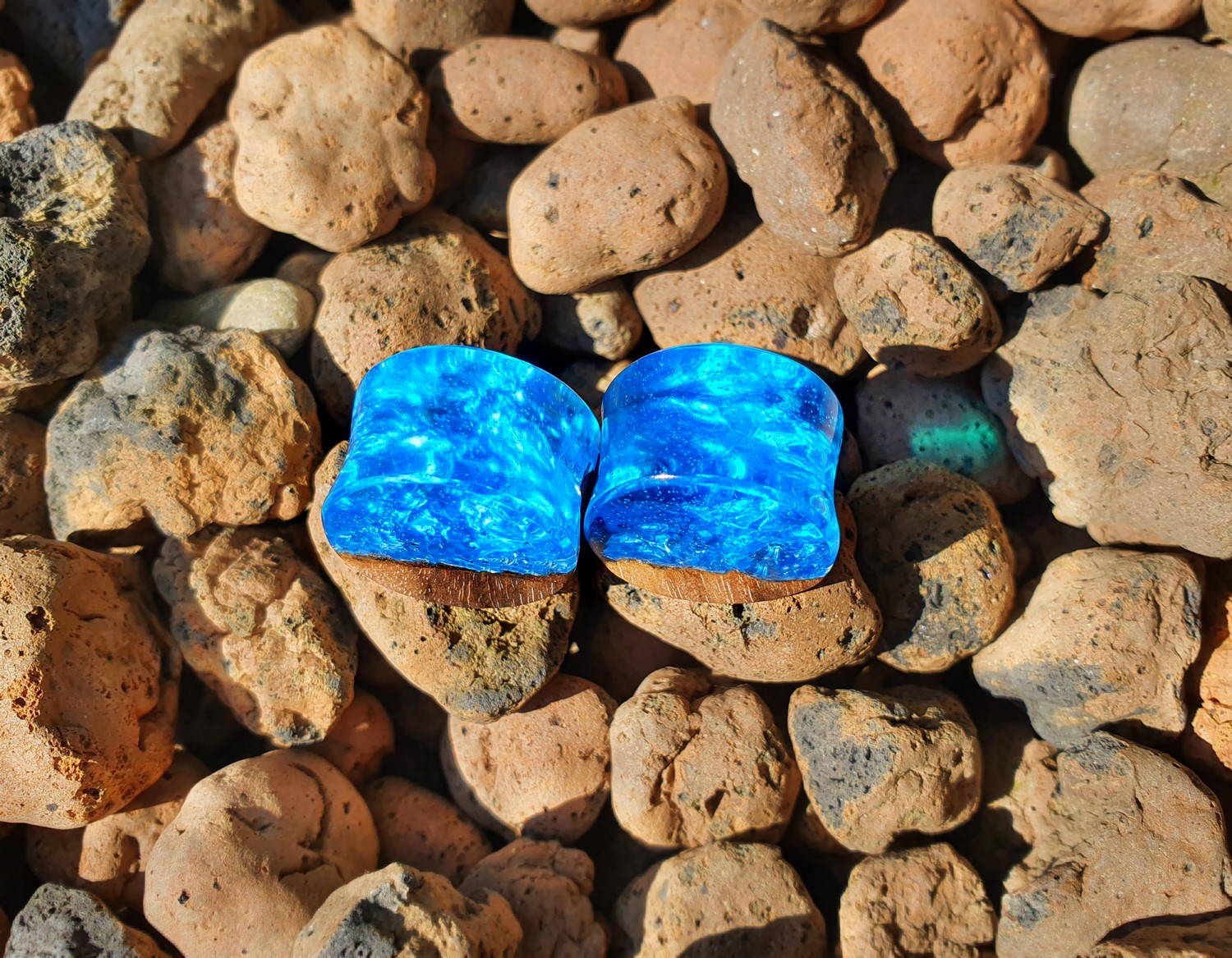 

Серьги плаги WoodWork TUNNEL Round Blue Foil 48 мм Деревянные