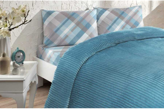 

Комплект постельного белья с пледом Ozdilek Plaid полуторный 150х200 см Бирюзовый
