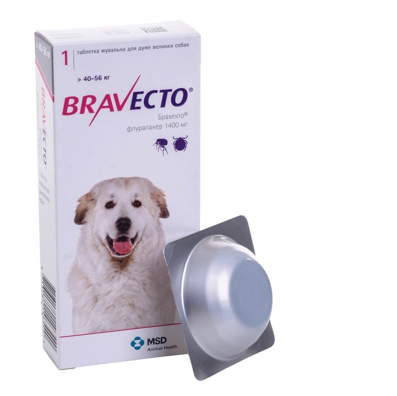 

Жевательная таблетка от блох и клещей Bravecto для собак 40-56 кг