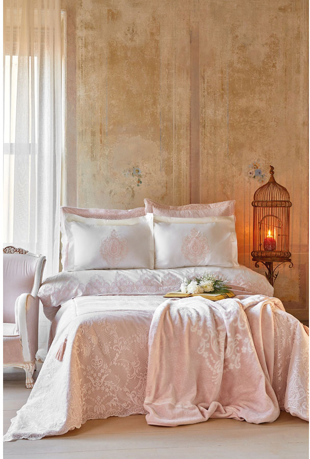 

Комплект постельного белья Karaca Home Desire Pudra 200х220 + Плед 200х240 (svt-2000022238618)