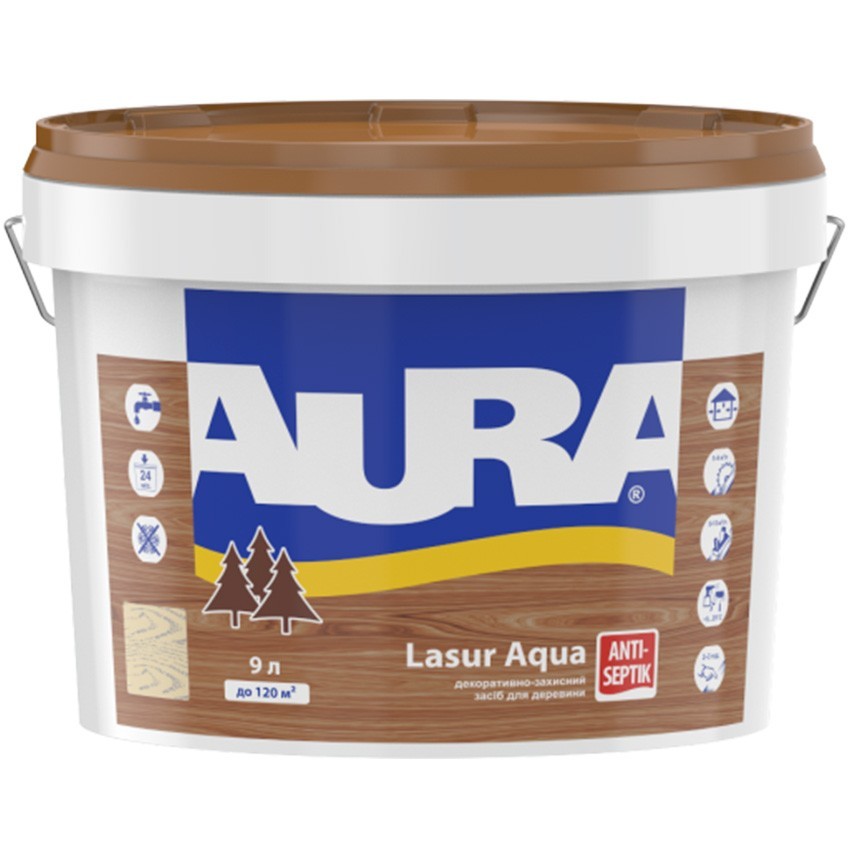 

Морилка Для Дерева Aura Lasur Aqua 9 л белый