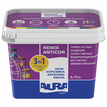 

Антикоррозионная грунтовка-эмаль Aura Luxpro Remix Anticor 0.75 л (RAL 5005 синя)