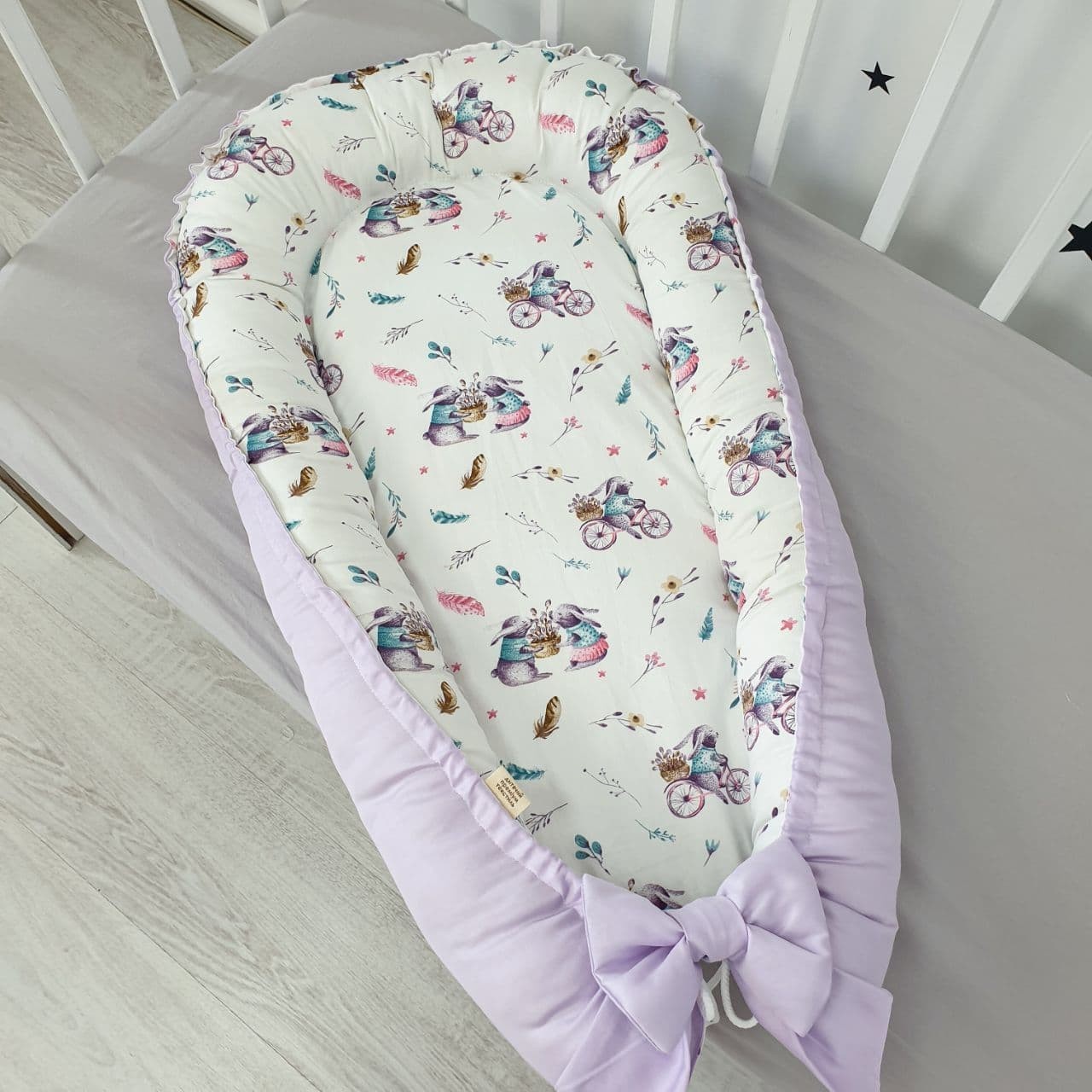 

Кокон для новорожденного с кокосовым матрасиком Oh My Kids "Зайки с корзинкой"